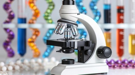 Biotechnology scientist lab  dna research, equipment, microscope, gene analysis, health test.