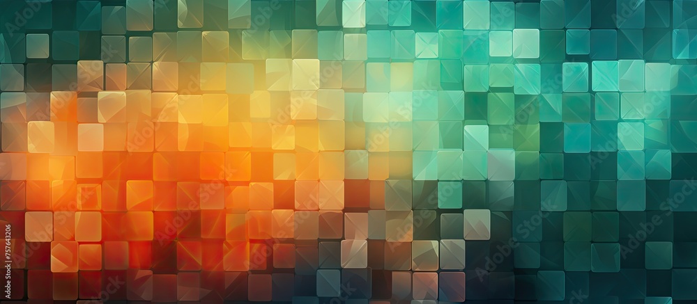 Poster a blurred image featuring a colorful background with squares in shades of electric blue and magenta,