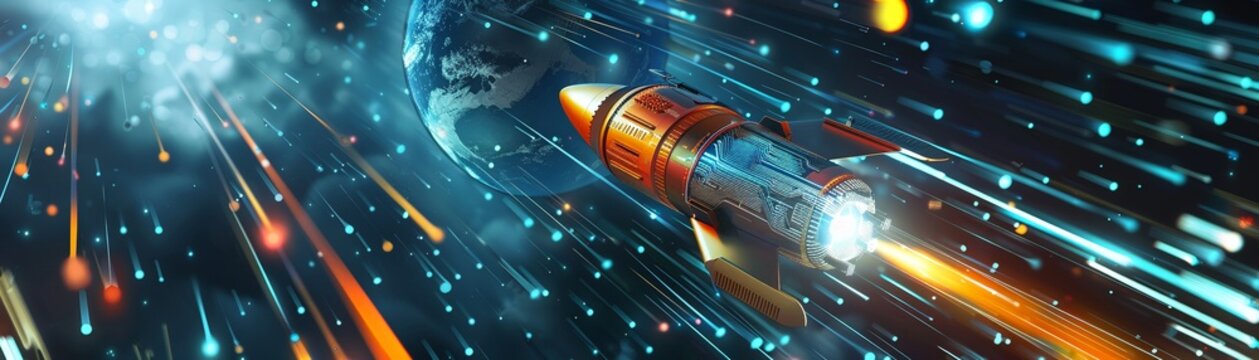 Technologys rocket carries the pilot of Bitcoin as they travel through the digital matrix