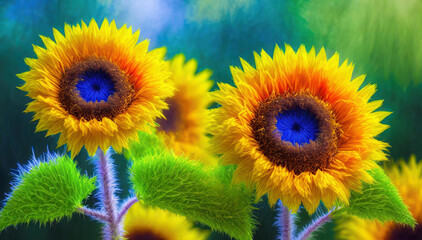 Abstrakcyjne kwiaty słoneczniki - obrazy, fototapety, plakaty