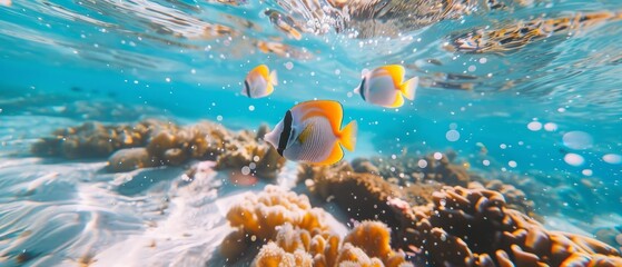 Fototapeta na wymiar Vibrant underwater scene showcasing a few of colorful