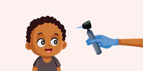 Doctor Checking Hearing on a Baby Using an Otoscope Vector Illustration. Pediatric audiologist examining hearing capacity of a child
