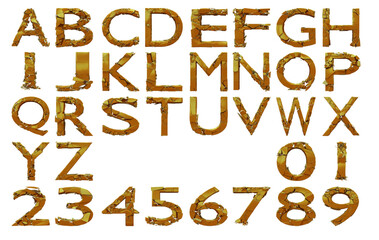 non font explosion golden brown solid matter 3D lettering text