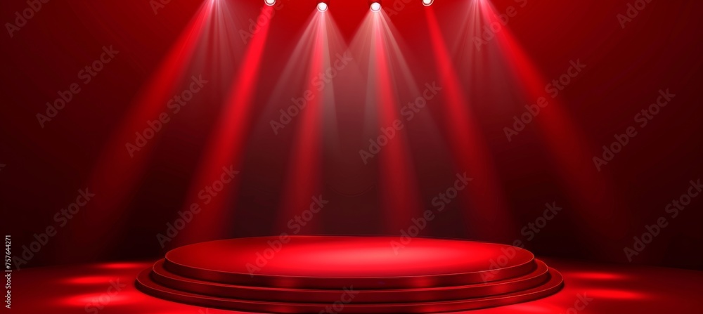 Aufkleber red podium on light stage platform for product display with spotlight abstract scene background