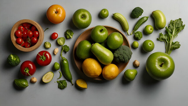 Banner layout of green fruits and vegetables. generative.ai