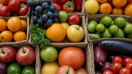 Naklejka na ściany i meble Food background with assortment of fresh organic vegetables. generative.ai