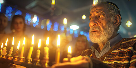 Jewish Celebration: Lighting Hanukkah Menorah Candles