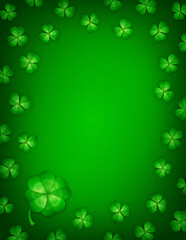 Saint Patrick's Day Clover Vector Background, 11 x 8.5 inch Portrait, Gradients, Green, Detailed, Realistic, Text Backdrop, Holiday Themed