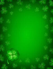 Saint Patrick's Day Clover Vector Background, 11 x 8.5 inch Portrait, Gradients, Green, Detailed, Varied Sizes, Realistic, Text Backdrop, Holiday Themed