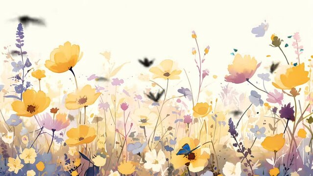 Explore vibrant and enchanting animations of colorful watercolor flowers adorned with delicate butterflies, evoking the essence of spring. Perfect for adding a touch of whimsy and beauty. 