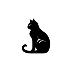 graphic design , cat inspired logo , incorporating American Shorthair Cat, silhouette , solid black , isolated on a white background