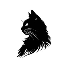 Cat silhouette, vector strokes, black strokes on solid white