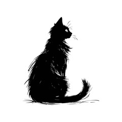 Cat silhouette, vector strokes, black strokes on solid white