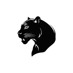 graphic design , panter inspired logo. silhouette , solid black , isolated on a white background