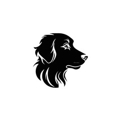 graphic design , dog inspired logo. silhouette , solid black , isolated on a white background 