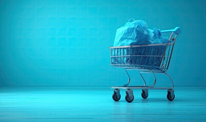 Shopping cart on a blue background.