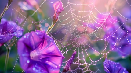 Intricate Spider Web Among Morning Glories Photography