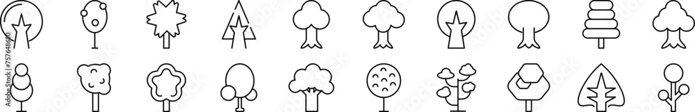 Aufkleber set of thin line icons of various trees. editable stroke. simple linear illustration for web sites, 
