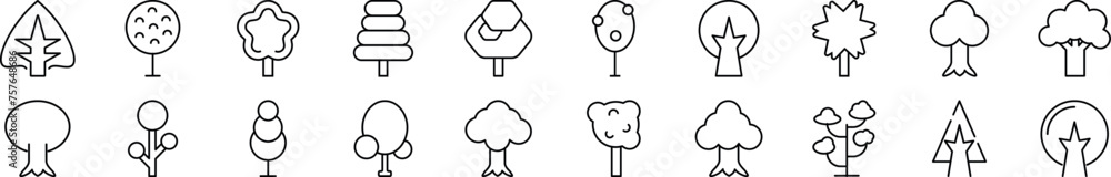 Poster bundle of linear symbols of various trees. editable stroke. linear symbol for web sites, newspapers,