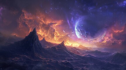 Alien Planet, Fantasy galactic space landscapes, background or wallpaper - obrazy, fototapety, plakaty