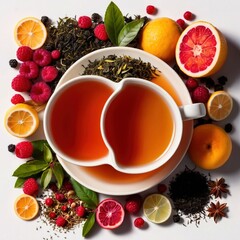 Fresh herbal fruit tea with leaves herbs and citrus