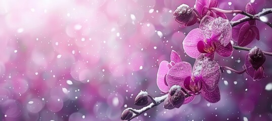 Orchids  stunning blossoms in radiant beauty on blurred background with copy space