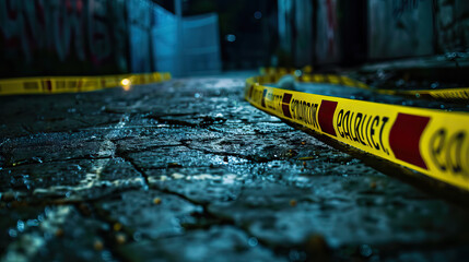 Murder Mystery: Crime Scene with Chalk Outline and Police Tape, Capturing the Aftermath of a Tragic Event, Prompting Viewers to Piece Together the Puzzle.