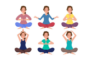 Flat people meditating illustration, yoga
