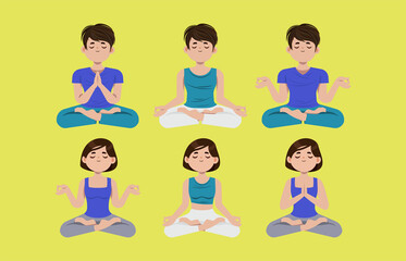Flat people meditating illustration, yoga