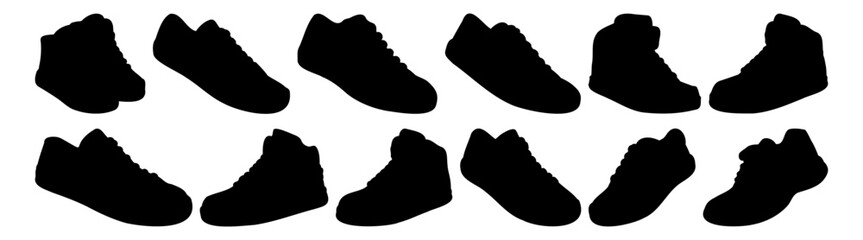 Shoes sneaker silhouette set vector design big pack of illustration and icon - obrazy, fototapety, plakaty