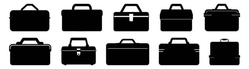 Briefcase bag silhouette set vector design big pack of illustration and icon