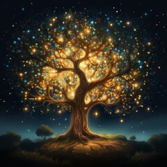 An imaginative illustration of a whimsical tree with leaves that shimmer like stars