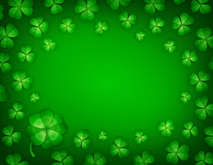 Saint Patrick's Day Clover Vector Background, 8.5 x 11 inch Landscape, Gradients, Green, Detailed, Varied Sizes, Realistic, Text Backdrop, Holiday Themed