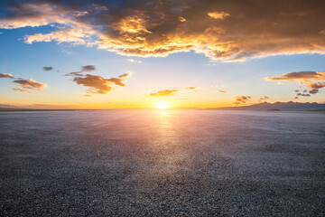 Asphalt road square and mountain with sky clouds natural landscape at sunset