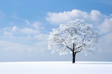Obraz na płótnie Canvas A lone snow-covered tree in a vast