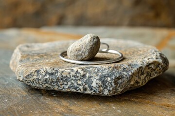 Fototapeta na wymiar A simple yet elegant bracelet resting on a piece of natural stone