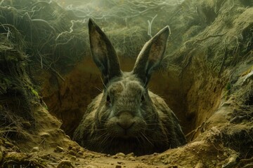 A valley of giants where rabbits as large as houses burrow beneath the earth - obrazy, fototapety, plakaty