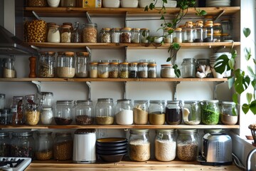 A zero-waste kitchen setup with bulk foods reusable containers