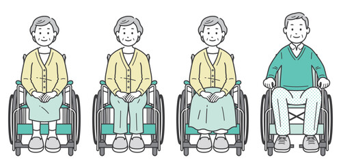 車椅子に座る高齢女性と高齢男性の人物イラスト
