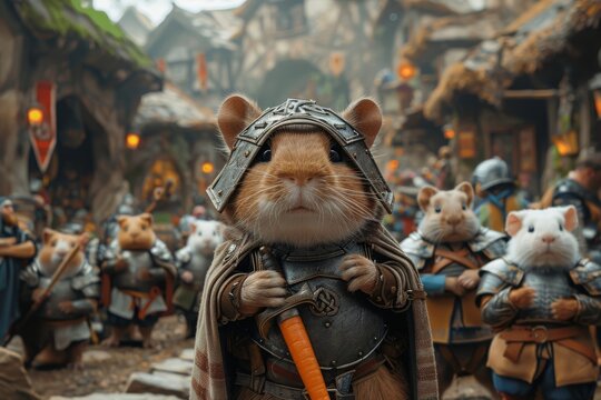 An adventurous quest by a band of guinea pigs in tiny armor, seeking the legendary carrot sword in the veggie kingdom.