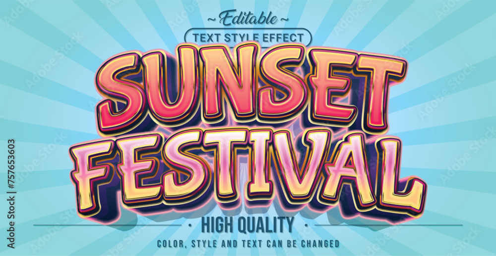 Poster editable text style effect - sunset festival text style theme.