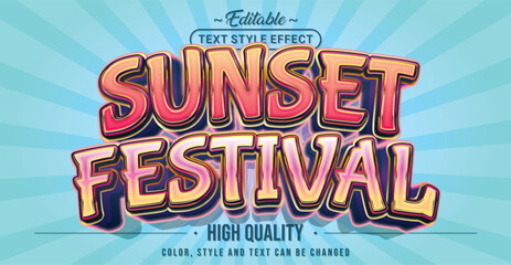 Obraz premium Editable text style effect - Sunset Festival text style theme.