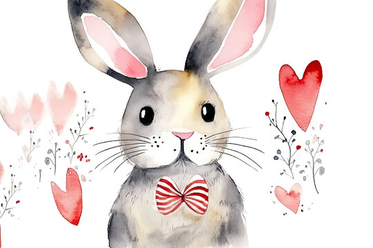 watercolor heart rabbit