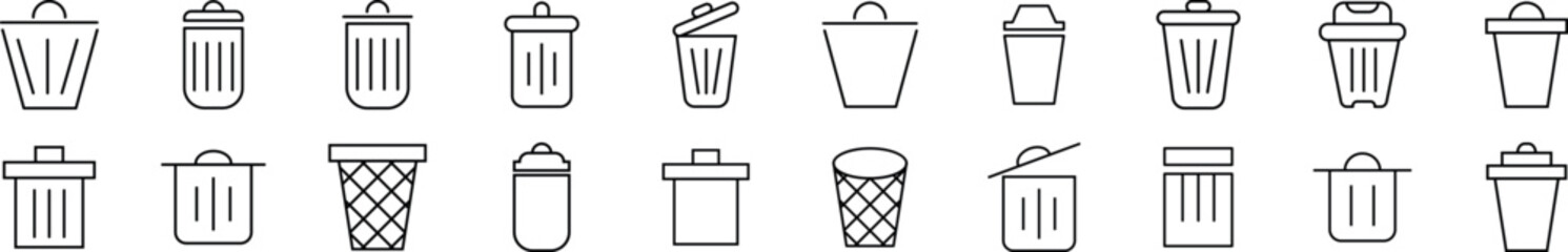 Set of line icons of trash can. Editable stroke. Simple outline sign for web sites, newspapers, articles book - obrazy, fototapety, plakaty