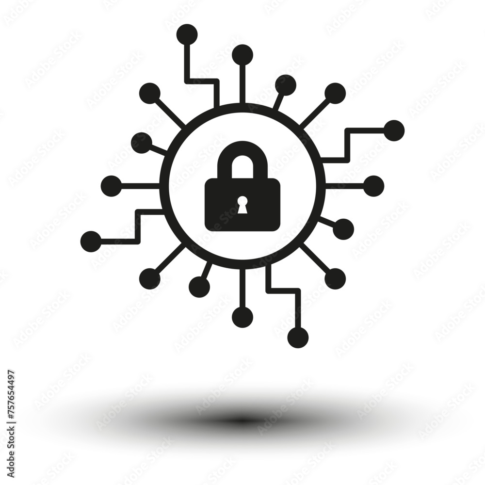 Poster cybersecurity network icon. icon depicting a digital network with a central lock symbol, representin