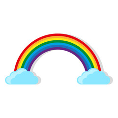 Cartoon Rainbow with Clouds on White Background. Vector illustration. EPS 10.