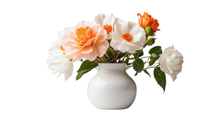 White vase and flowers isolated on transparent background