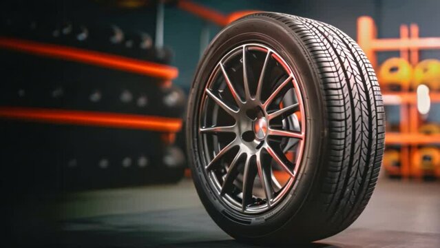 A new tire warehouse room is in stock There are plenty of them to replace tires in an auto repair shop or a service center