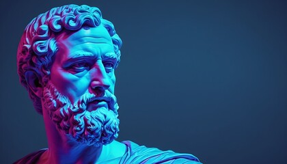 Roman emperor and a Stoic philosopher head statue highlighting wisdom and stoicisme thinking with blank background