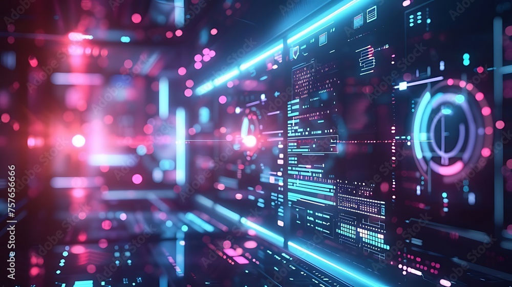 Poster hi-tech digital background for industry developments and improvements. featuring holographic element